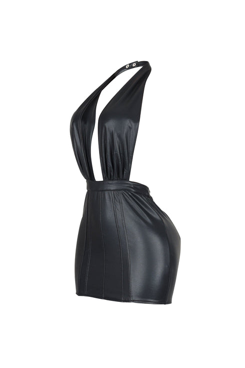 Marfa PU Deep V Neck Dress